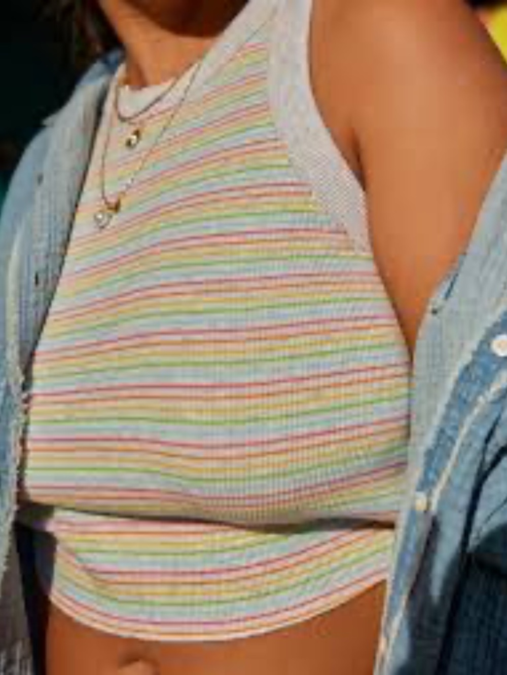 aerie Free Spirit Pastel Striped Ribbed Crop Tank SMALL
